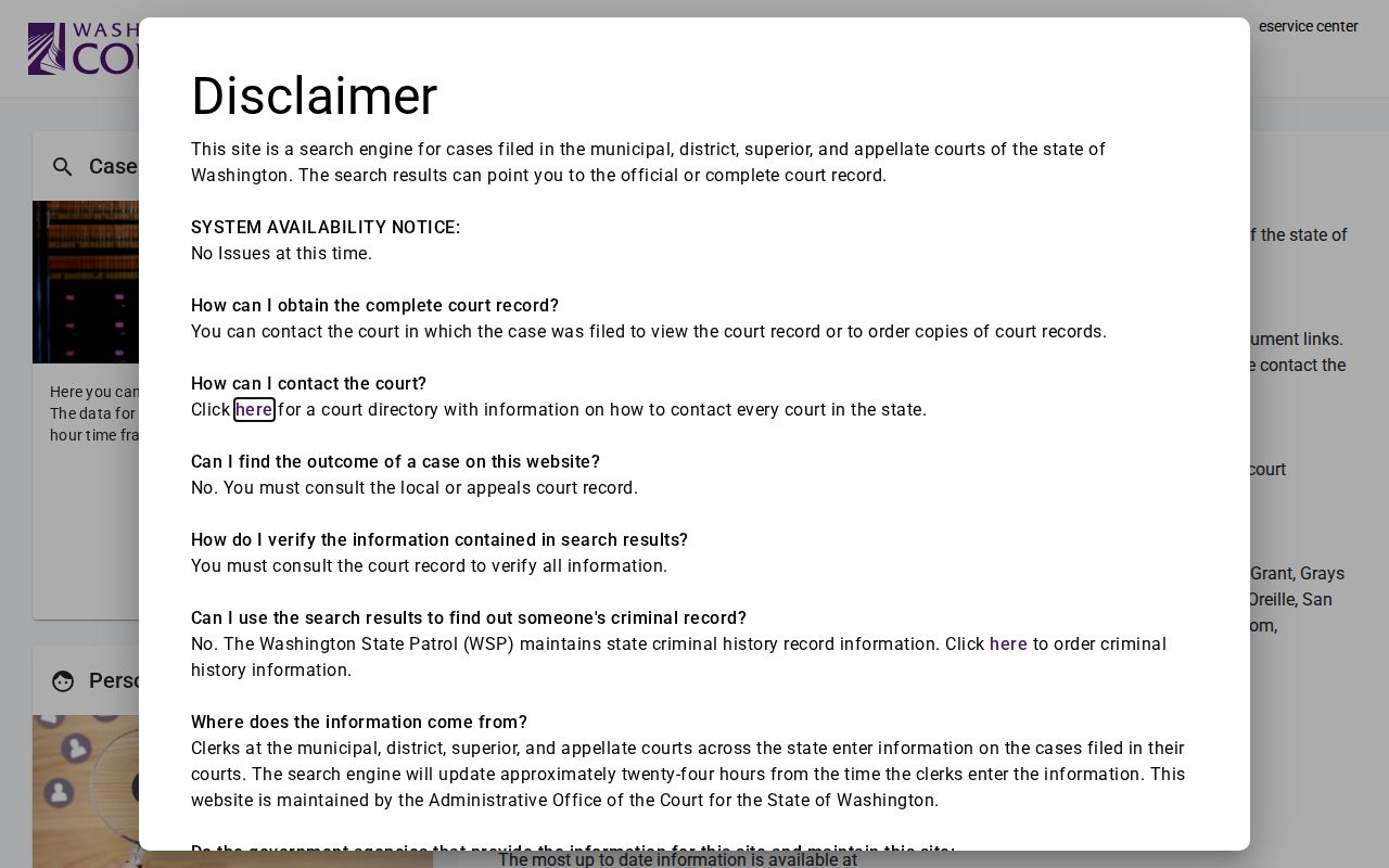 Olympia resident lookup in Washington Courts Name and Case Search