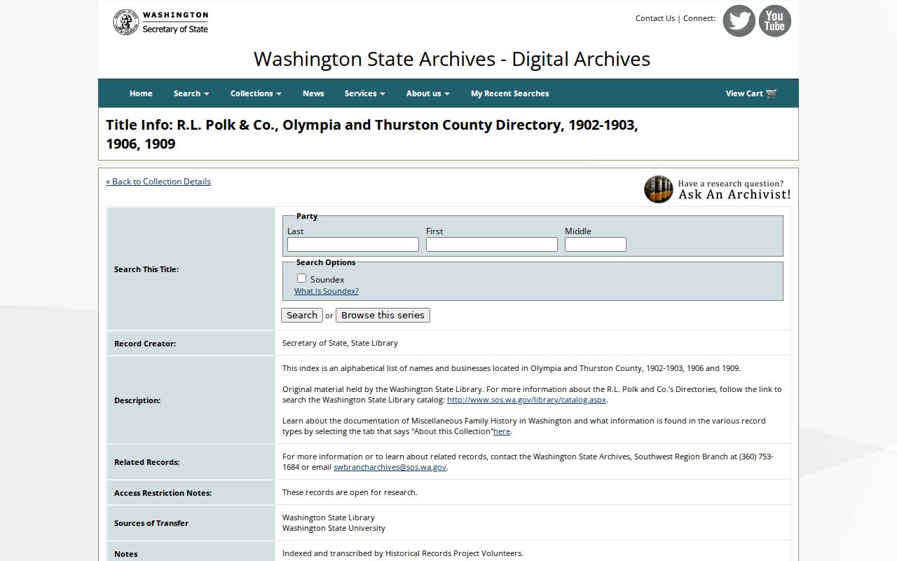 Olympia previous residents Digital Archives Polk directory collection